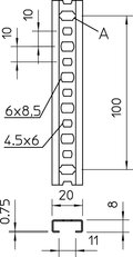 OBO CL2008BP2000FS Profilová lišta děrovaná šířka výřezu 11mm 2000x20x8 Ocel