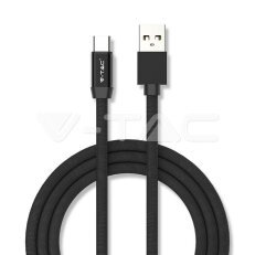 1M USB TYPE C 2.4A Cotton fabric cable, Ruby series, black color, VT-5341
