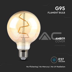 LED Bulb 4W Filament E27 G95 Amber 2200K Warm White, VT-2024 V-TAC SKU217146