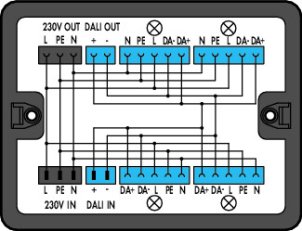 Distribuční krabice 230V + DALI 2 vstupy černá WAGO 899-631/181-000