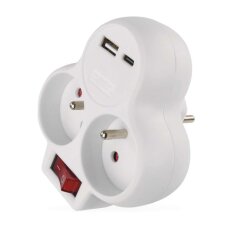 Rozbočovací zásuvka 2×, vyp., 1×USB-A+1×USB-C, bílá EMOS P0073