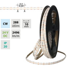 LED pásek COB CW 288LED/m 19,2W/m DC24V 2496lm/m CRI90 IP20 10mm 50m