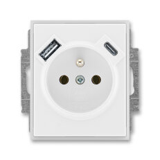 Zásuvka s kolíkem, s clonkami, USB-A/C bílá/ledová bílá ABB 5569E-A32357 01