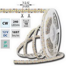 LED pásek SMD3528 studeně bílý,240LED/m,IP20,DC 12V,15mm 19,2W ML-121.624.60.0