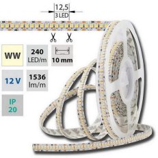 LED pásek SMD3528 teple bílý, 240LED/m, IP20, DC 12V, 10mm, 5m