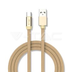 1M USB TYPE C 2.4A Cotton fabric cable, Ruby series, gold color, VT-5341