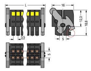 Pružinová svorka, 2řadá CAGE CLAMP 1,5mm2 černá 32pól. WAGO 713-1116/037-000