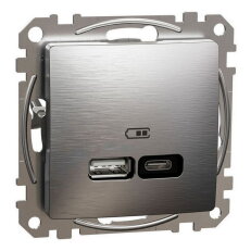 Dvojitá nabíječka USB A+C, 2,4 A, 21 W, Leštěný Hliník, Sedna D/E SDD170405U