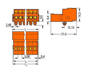 Konektor s pájecími piny CAGE CLAMP 2,5mm2 oranžová 24pól.