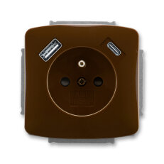 Zásuvka s kolíkem, s clonkami, USB-A/C hnědá ABB 5569A-A32357 H