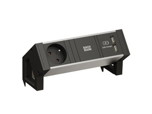 Bachman 937.102 DESK2 ALU BLACK 1xCEE7/3 1xUSB Charger 0,2m GST18
