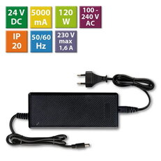 Napájecí adaptér 120W, DC24V/5A, IP20, černý plast, s vidlicí