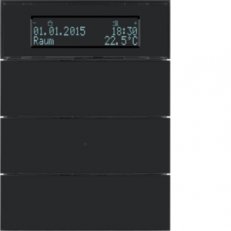 Tlačítkový senzor 3-násobný s termostatem a displejem IQ sklo, černá 75663592