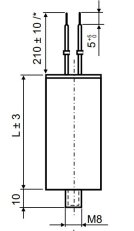 Světelný kompenzační kondenzátor 4,5uF dráty 210mm patní šroub M8 LCP0045021