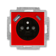 Zásuvka s kolíkem, s clonkami, USB-A/C červená/kouřová černá ABB 5569H-A32357 65