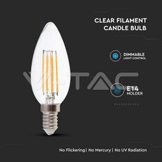 LED Bulb 4W Filament E14 Clear Cover Candle Dimmable 3000K  VT-2304D, SKU2870