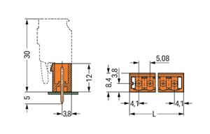 Konektor s pájecími piny THT, pájecí kontakt 1,0x1,0 mm, rovné, oranžová 12pól.