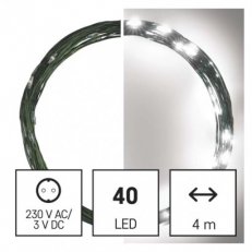 LED vánoční nano řetěz zelený, 4 m, venkovní i vnitřní, studená bílá, časovač