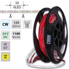LED pásek SMD2835 CW, 120LED/m, 14W/m, DC 24V, 1100lm/m, CRI90, IP67, 12mm, 50m