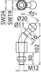 Kulový bod D 20 mm s ohybem 45° se závitem a matkou M12x30 mm DEHN 706239
