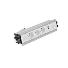 Mediaport Indesk: 2x 250 V typ E + USB nabíječka (typ C) kabel hliník bílá :5025