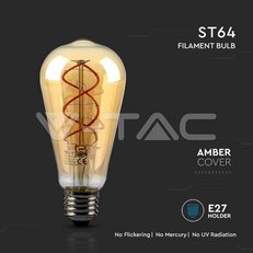 LED Bulb 4,8W Filament E27 ST64 Amber Cover Curve Shape 1800K VT-2065, SKU217218