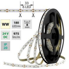LED pásek SMD2216 WW, 180LED/m, 12W/m, 975lm/m, IP20, DC 24V, 8mm, 5m