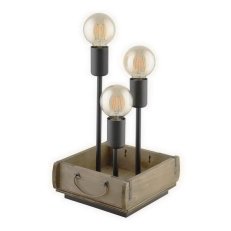 Stolní svítidlo WOOTTON 3x černá/dřevo VINTAGE 120W IP20 EGLO 43594