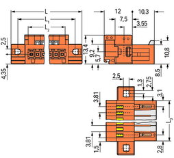 Konektor s pájecími piny CAGE CLAMP 1,5mm2 oranžová 16pól.