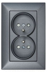 Zásuvka UTE PL dvojitá zrcadlová, šroubové svorky, antracit SCHRACK EV111061--