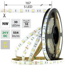 LED pásek SMD5050 NW, 30LED/m, 8,5W/m, 554lm/m, IP54, DC 24V, 10mm, 5m