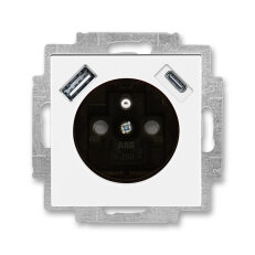 Zásuvka s kolíkem, s clonkami, USB-A/C bílá/kouřová černá ABB 5569H-A32357 62