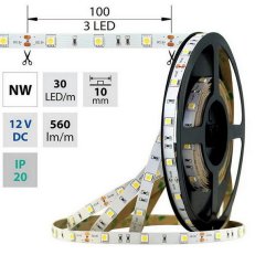 LED pásek SMD5050 NW, 30LED/m, 7,2W/m, 560lm/m, IP20, DC 12V, 10mm, 50m