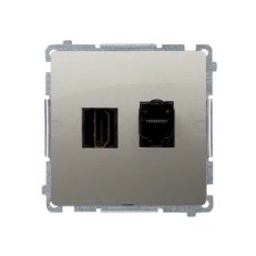 Zásuvka HDMI + počítačová zásuvka RJ45 kat.6, Satén KONTAKT SIMON BMGHRJ45.01/29