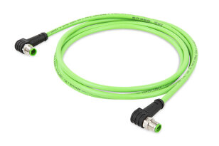 Kabel Ethernet, Zástrčka M12D,  úhlová, Zástrčka M12D,  úhlová, zelená 4pól.