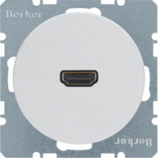 Zásuvka, HDMI, vývod zezadu 90°, Berker R.1/R.3, bílá, lesk HAGER WLF4380WG