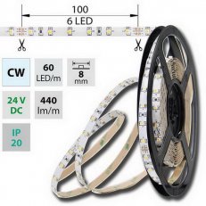 LED pásek SMD3528 studeně bílý, 60LED/m, IP20, DC 24V, 8mm, 50m