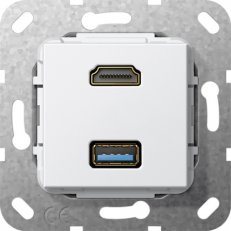 HDMI USB 3.0 A krátký kabel vložka čistě bílá GIRA 567903