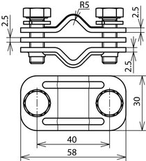 UNI-zkušební svorka nerez 200 kA pro prům. 2 x 10 mm nebo 1 x 10 mm/pásek 30 mm