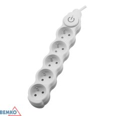 Prodlužovací přívod 5x2p+Z, 250V, 3x1,5mm, 16A bílá 5m s vypínačem BEMKO 102104