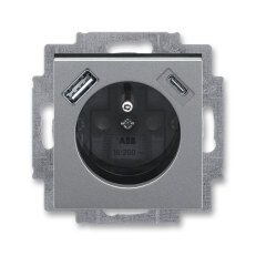 Zásuvka s kolíkem, s clonkami, USB-A/C ocelová/kouřová černá ABB 5569H-A32357 69