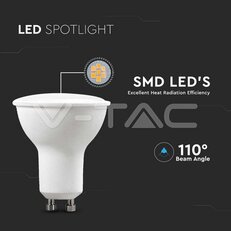LED Spotlight 4 5W GU10 SMD White Plastic Milky Cover 3000K 6pcs/pack VT-2225