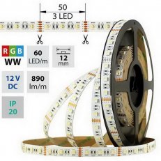 LED pásek SMD5050 RGB + WW, 60LED,5m, 12V, 19,2 W/m
