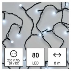 LED vánoční cherry řetěz - kuličky 8 m venkovní i vnitřní studená bílá časovač