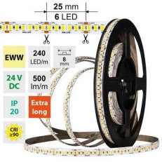 LED pásek SMD2835 EWW, 240LED/m, 6W/m, DC 24V, 500lm/m, CRI90, IP20, 8mm, 5m