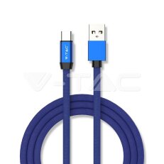 1M USB TYPE C 2.4A Cotton fabric cable, Ruby series, blue color, VT-5341