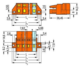 Pružinová svorka CAGE CLAMP 2,5mm2 oranžová 2pól. WAGO 231-702/031-000