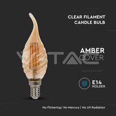 LED Bulb 4W Filament E14 Amber Cover Candle Tip 2200K VT-1947-N, V-TAC SKU217116