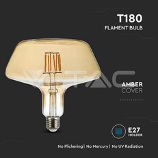LED Bulb 8W Filament E27 T180 Amber Cover 1800K VT-2308, V-TAC SKU212790
