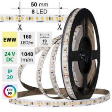 LED pásek SMD2835 EWW, 160LED/m, 9W/m, DC 24V, 1040lm/m, CRI90, IP20, 10mm, 50m